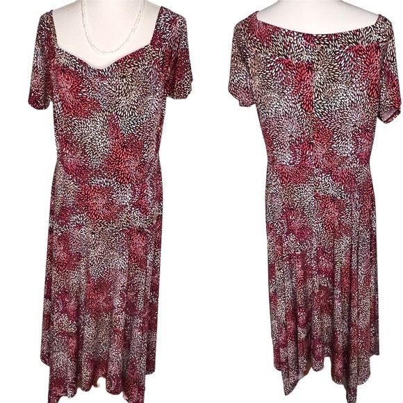 The Limited Off Shoulder Handkerchief Hem Midi Dress L Mauve White Black Print - Picture 2 of 16